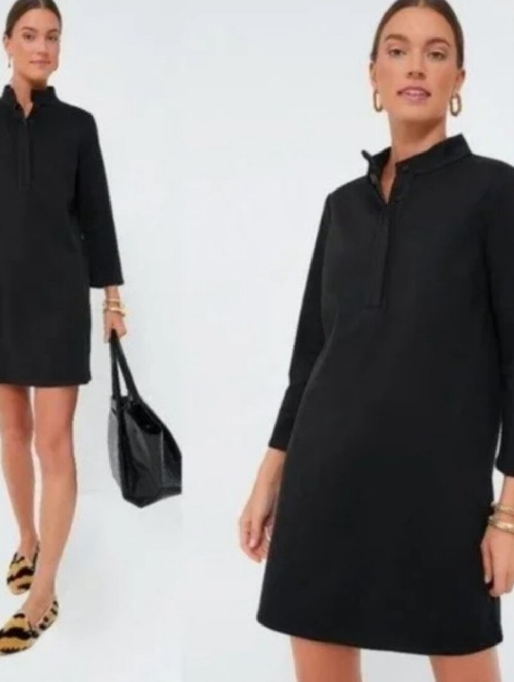 Tuckernuck Black Long-Sleeve Shift Dress with Stand Collar